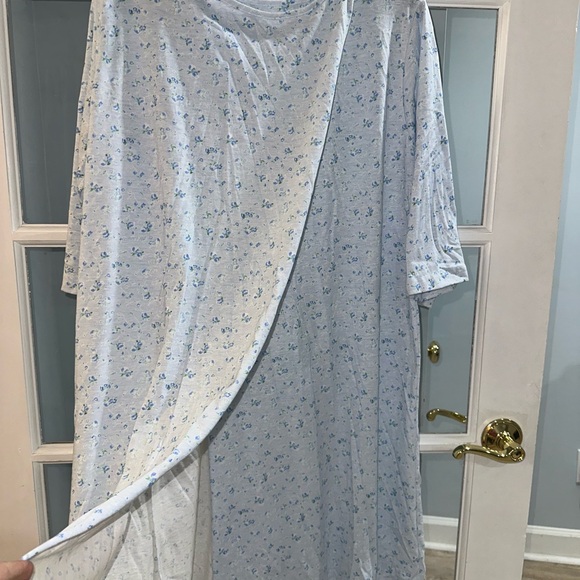 Vtg Carole Cotton Blend Hospital Nightgown Sz S Snap Access Eyelet Lace Blue - Picture 3 of 9